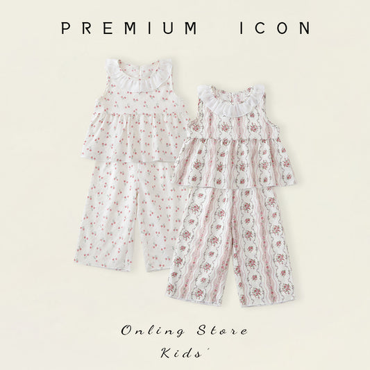 Girls' Ruffled Floral Top & Pants Set(2 Colors) - K6126236