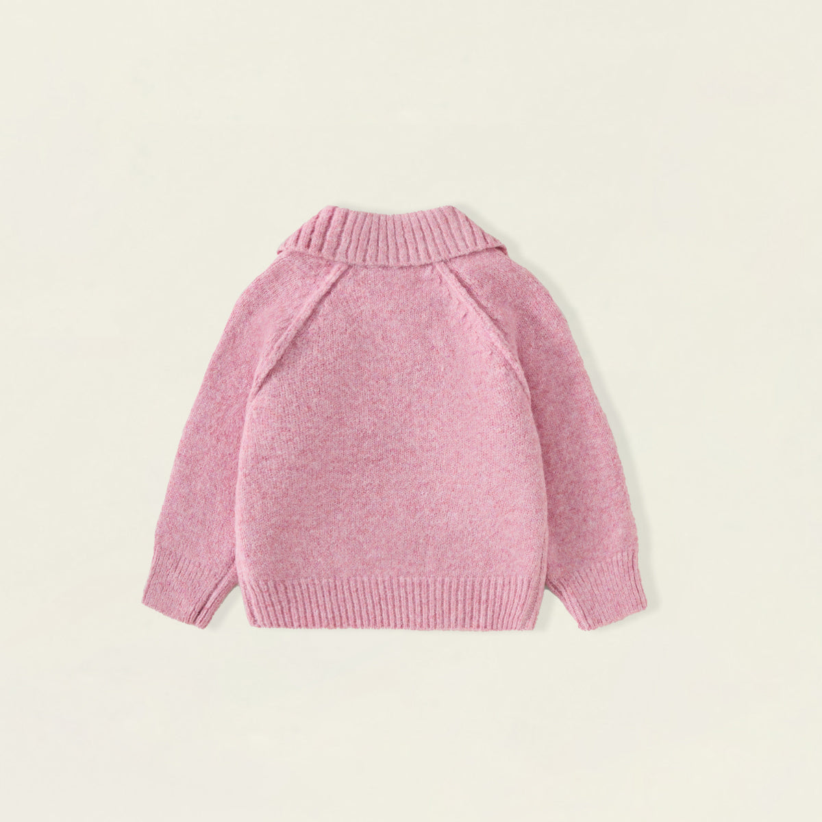 Girls' Pink Polo Collar Knit Sweater with Cherry Embroidery -5107