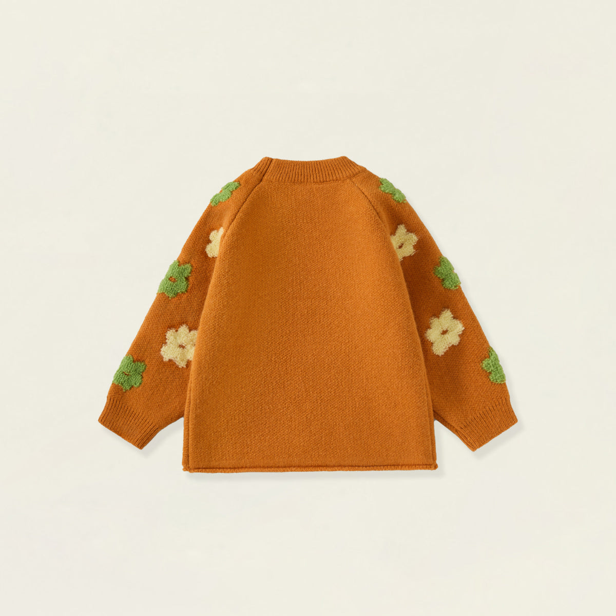 Girls' Rust Orange Floral Jacquard Knit Sweater -5099