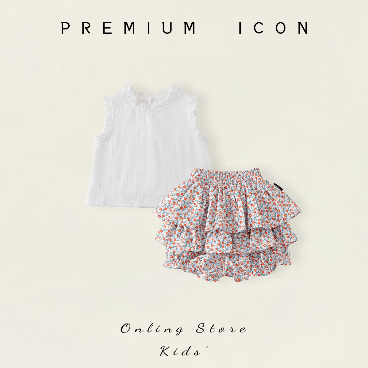 Girls' Ruffle Top & Floral Tiered Culottes Set -K6126083