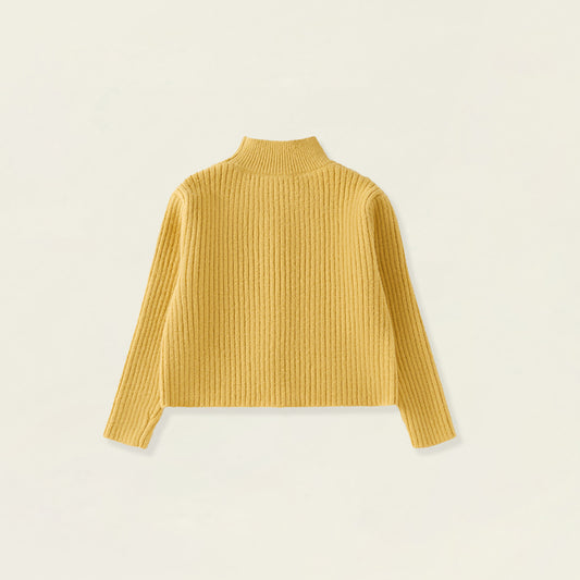 Girls' Mustard Ribbed Cardigan with Rainbow Buttons -5255