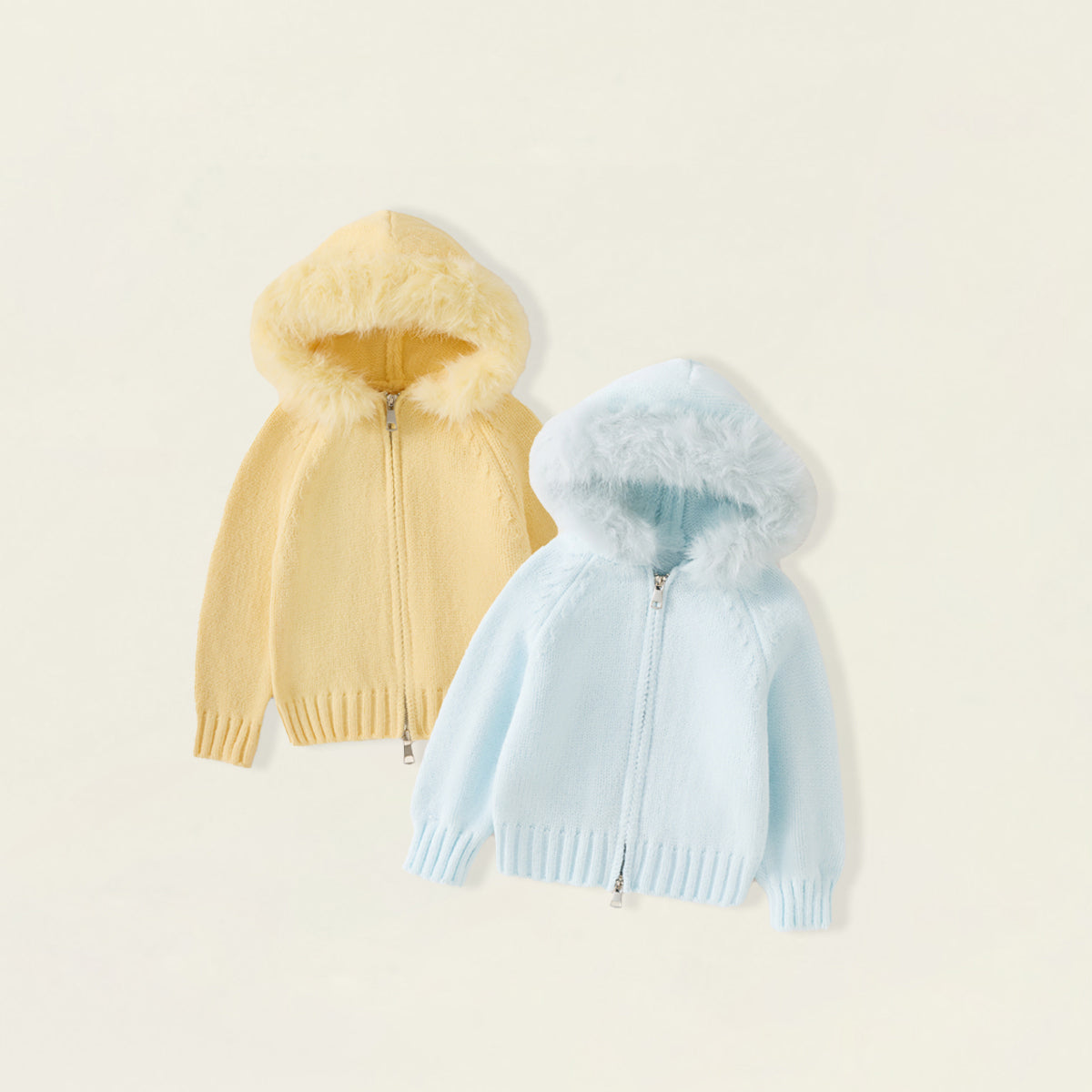 Girls' Pastel Faux Fur Hooded Zip-Up Cardigan -5497