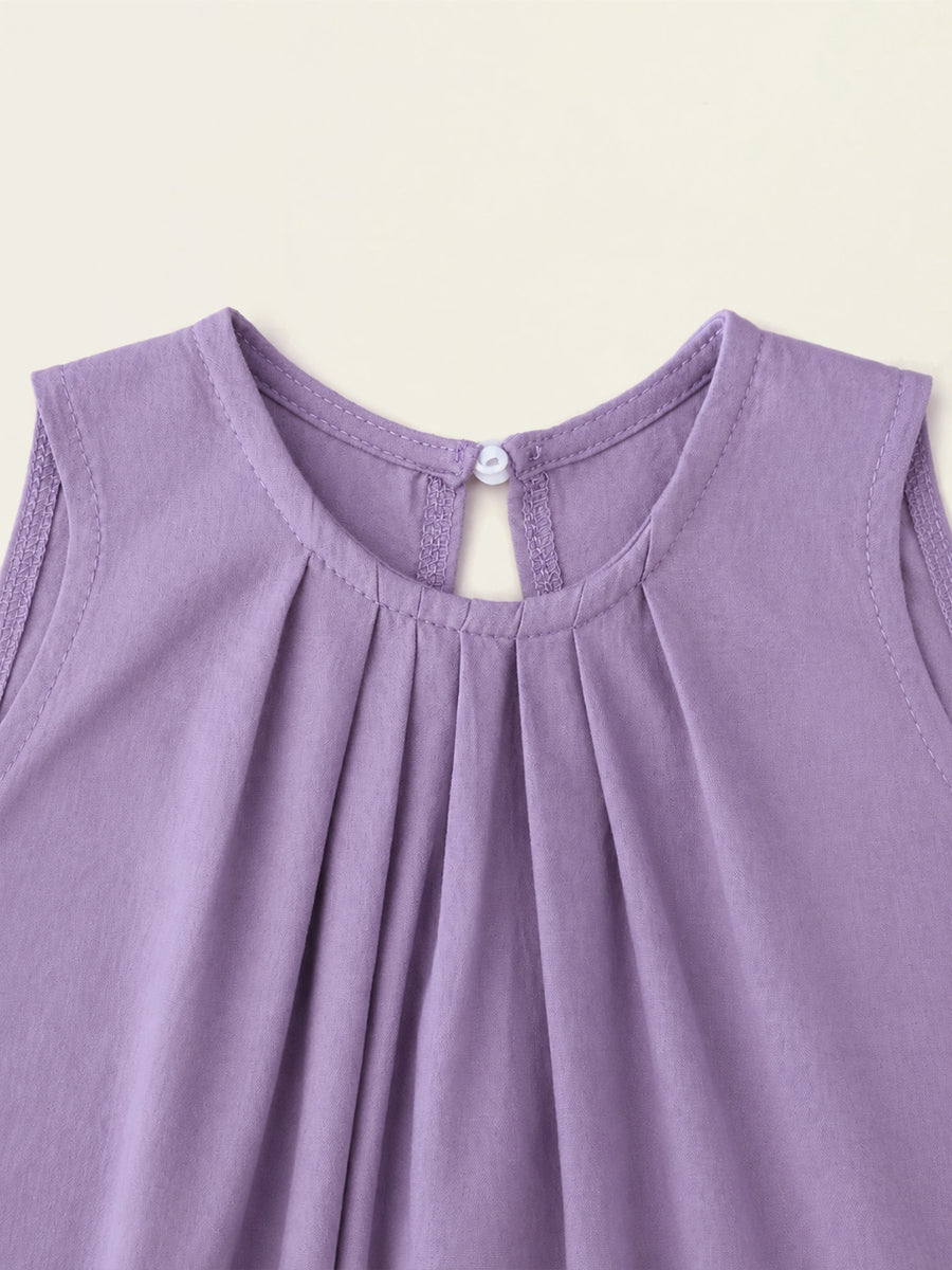 Girls' Lavender Sleeveless Pleated Dress -K6126340