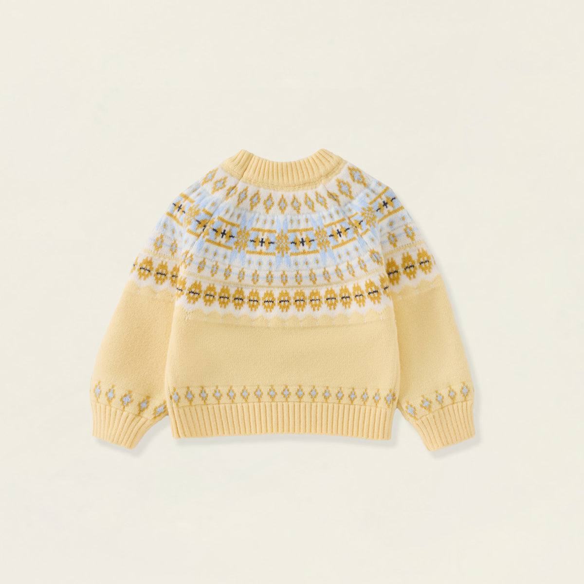 Girls' Yellow & Blue Fair Isle Yoke Knit Sweater -5881