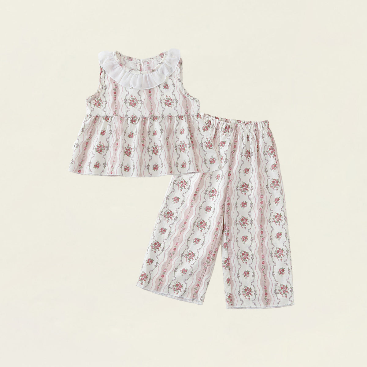 Girls' Ruffled Floral Top & Pants Set(2 Colors) - K6126236