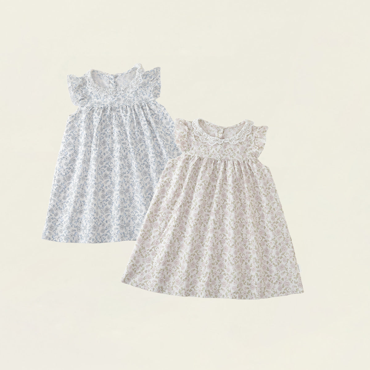 Girls' Floral Ruffle-Neck A-Line Summer Dress - K6126294