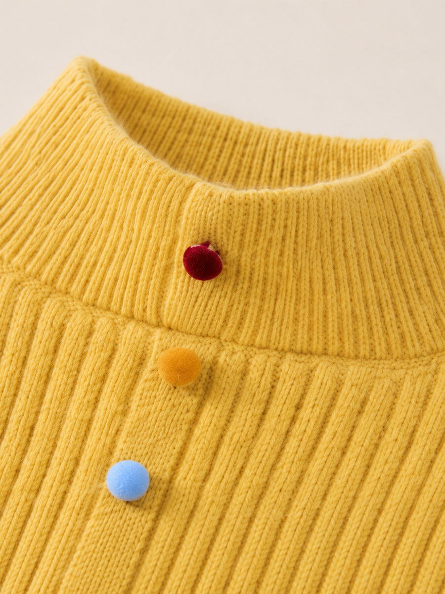 Girls' Mustard Ribbed Cardigan with Rainbow Buttons -5255