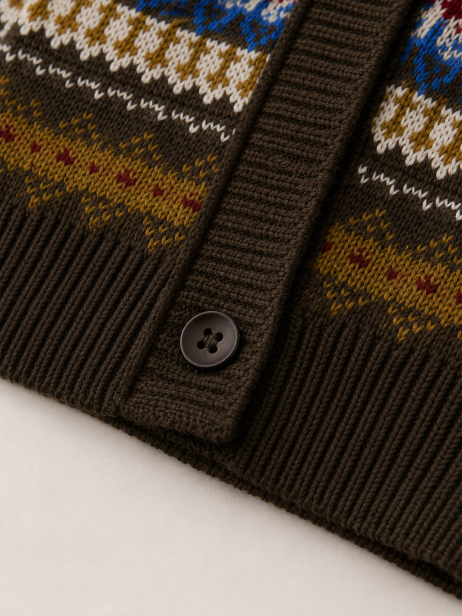 Boys' Retro Fair Isle Hooded Cardigan with Scarf -8816