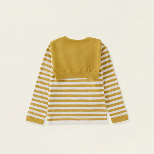 Girls' Mustard Stripe Knit Top with Tie Scarf Detail -4691
