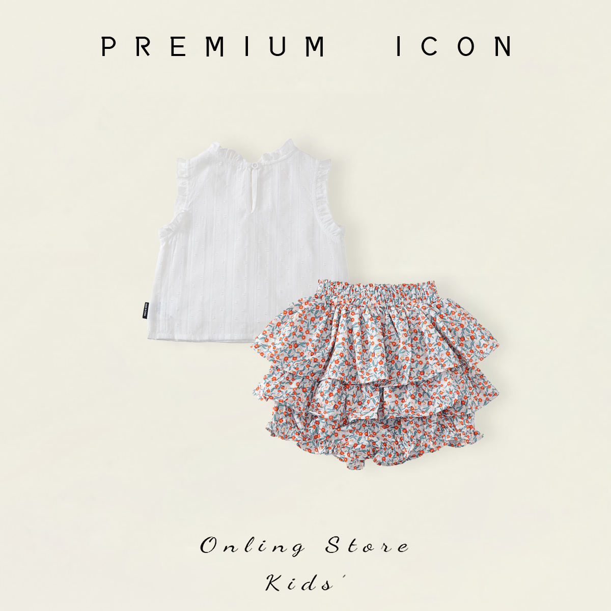 Girls' Ruffle Top & Floral Tiered Culottes Set -K6126083