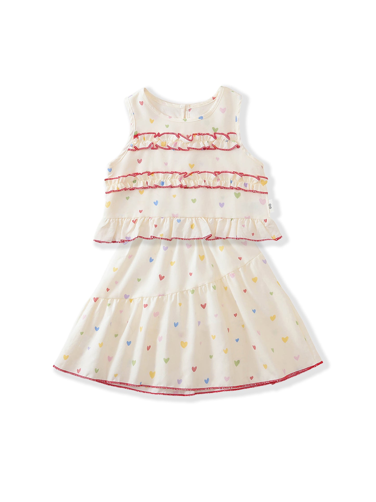 Girls' Heart Print Ruffle Top & Skirt Set-K6126287