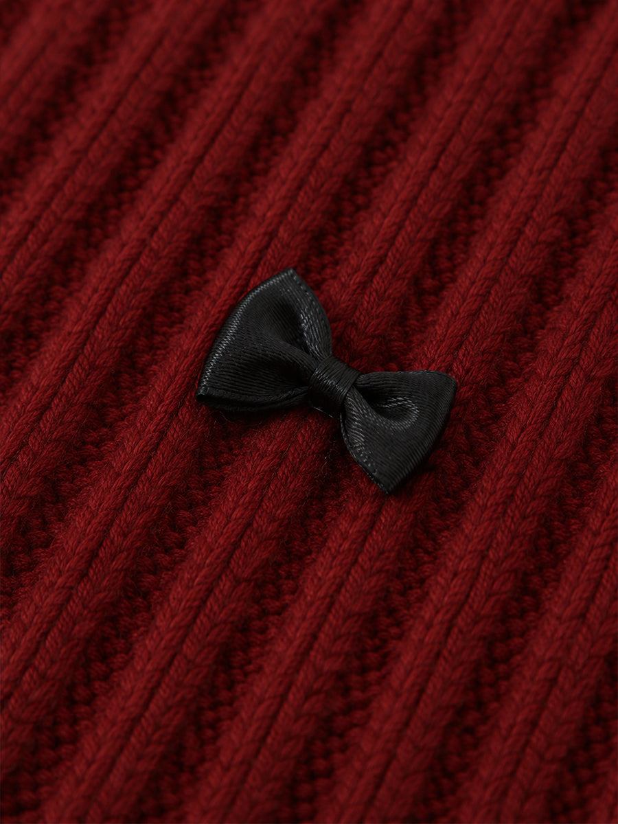 Girls' Bow Detail Mock Neck Knit Sweater -5882