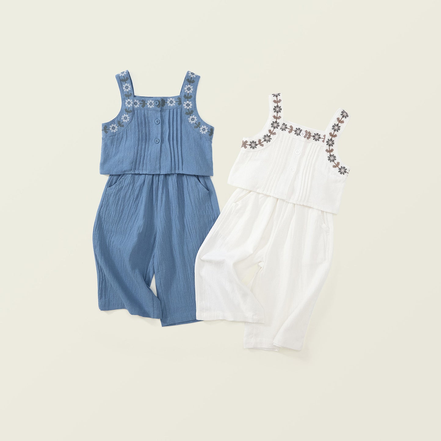 Girls Embroidered Tank Top & Wide-Leg Pants Set