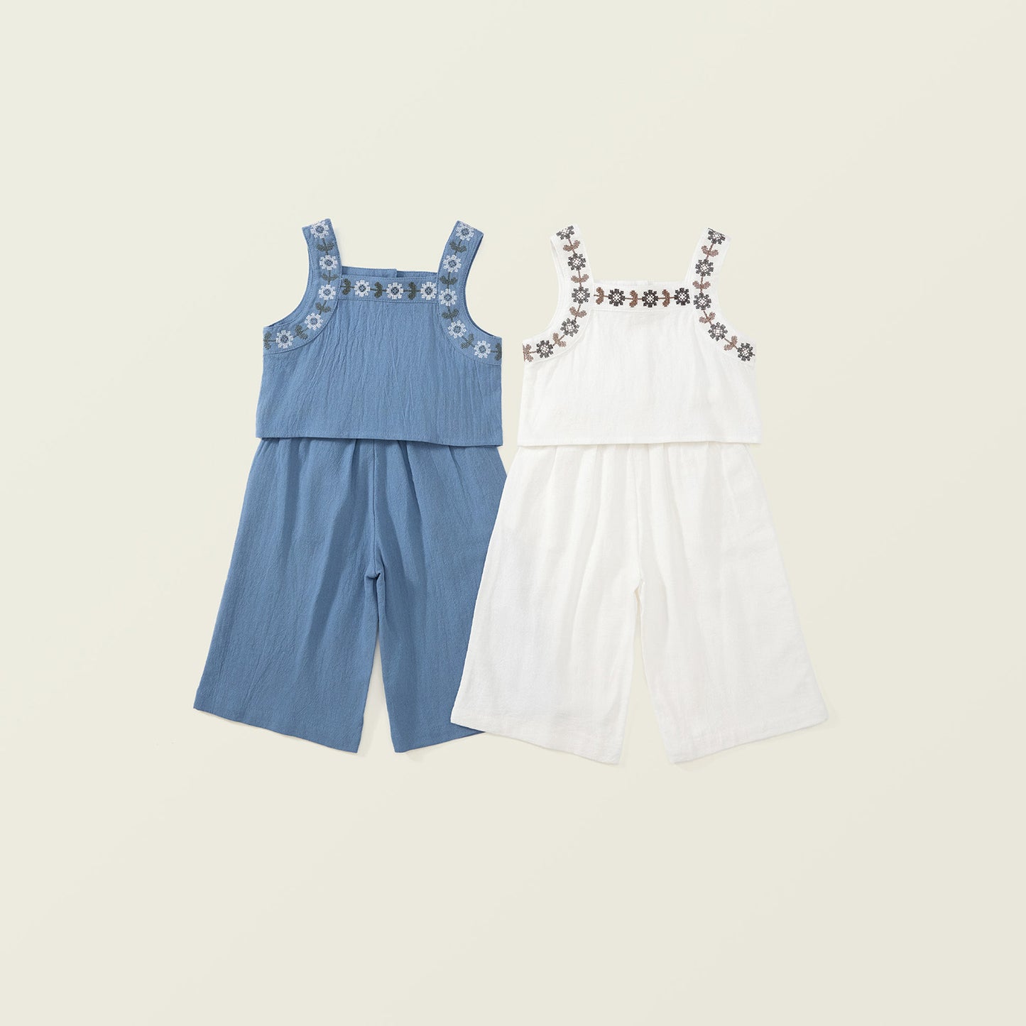 Girls Embroidered Tank Top & Wide-Leg Pants Set