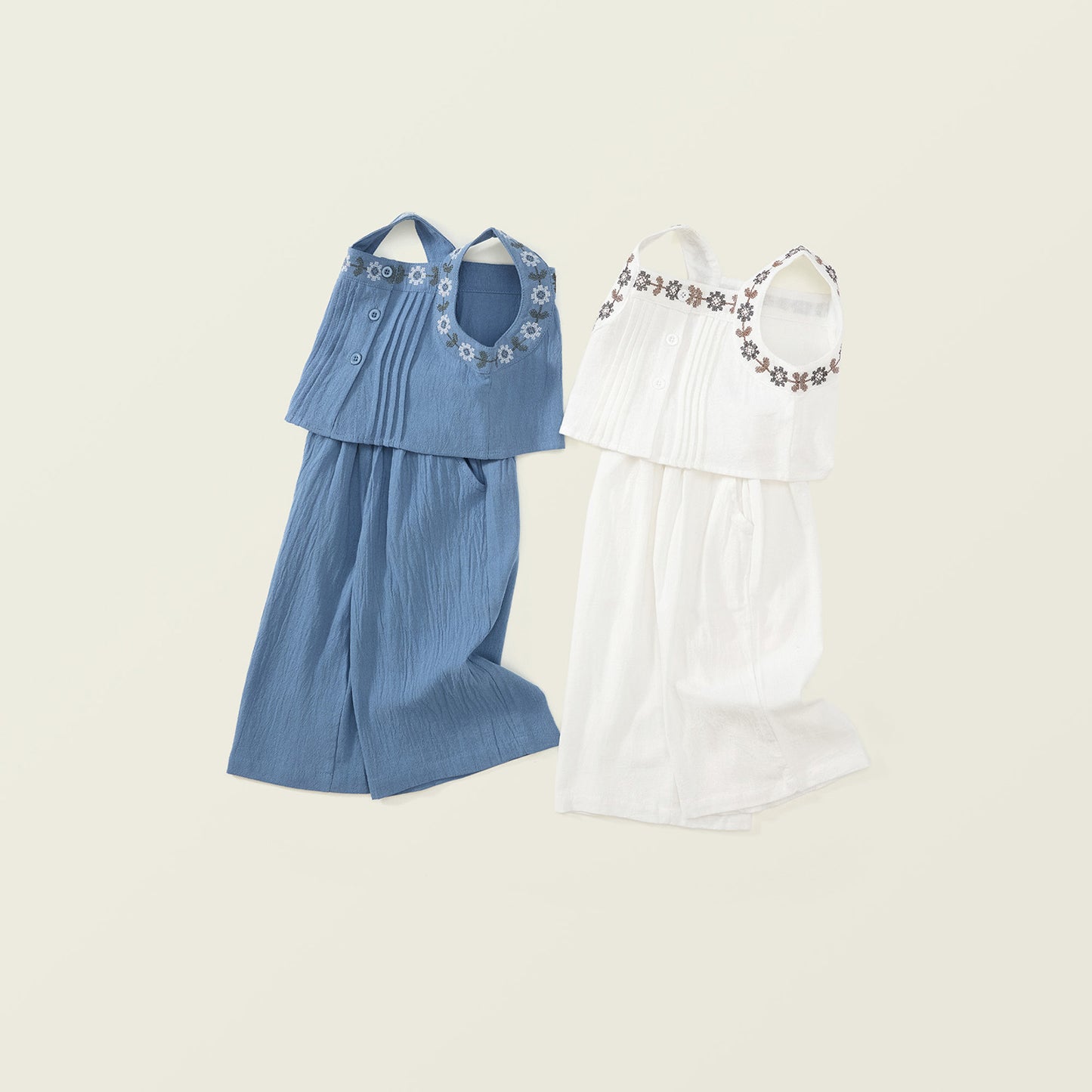 Girls Embroidered Tank Top & Wide-Leg Pants Set