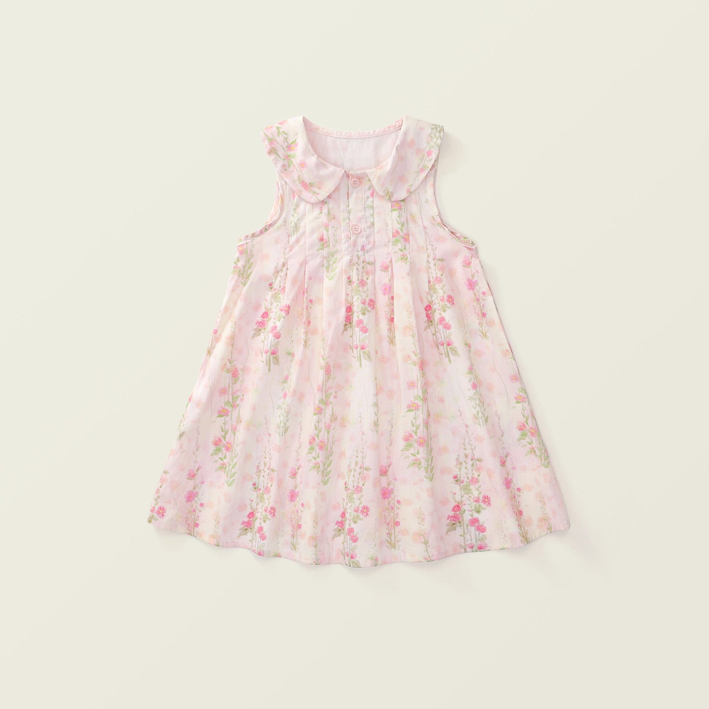 Girls' Summer Floral Princess Dress with Doll Collar