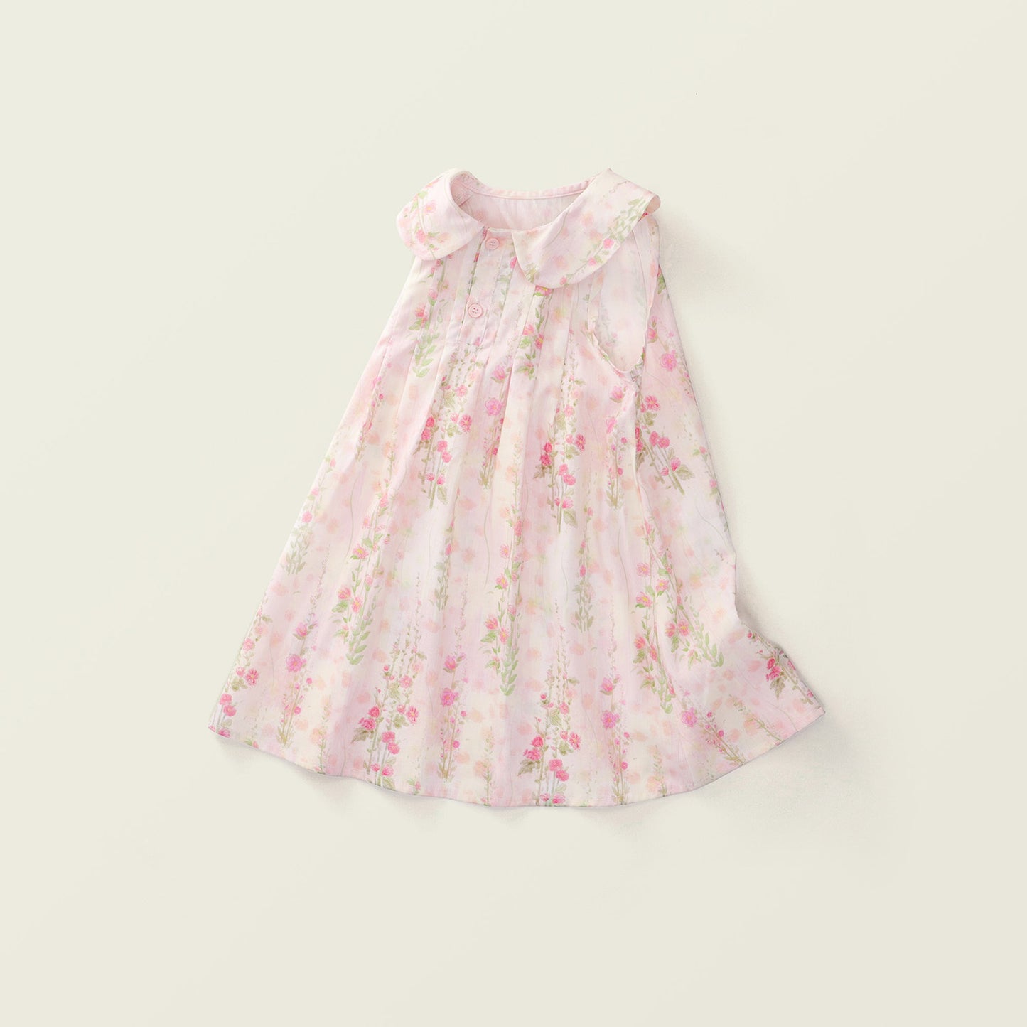 Girls' Summer Floral Princess Dress with Doll Collar