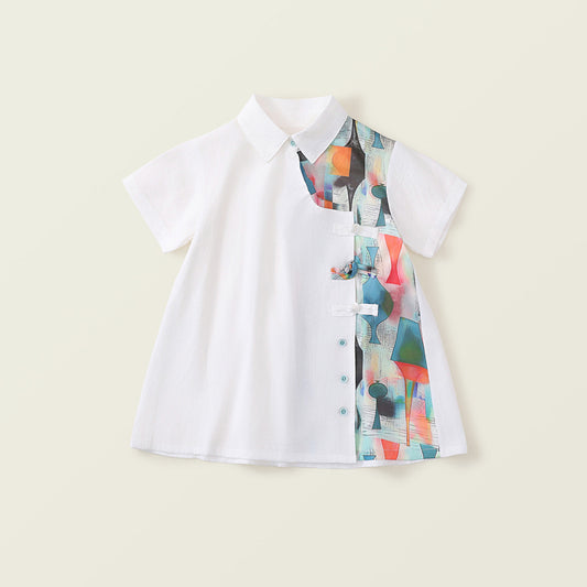 Girls Summer Fashion Mandarin Collar Dress