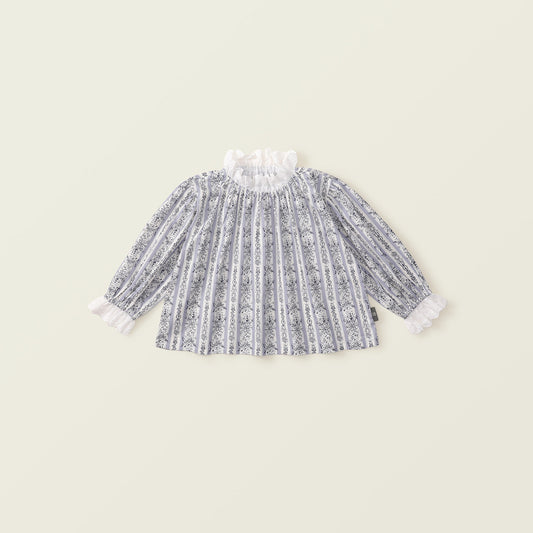Girls Vintage Lace Collar Long Sleeve Floral Top