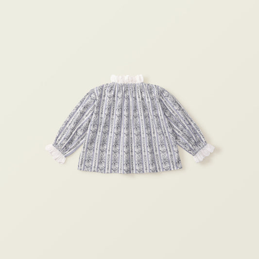 Girls Vintage Lace Collar Long Sleeve Floral Top