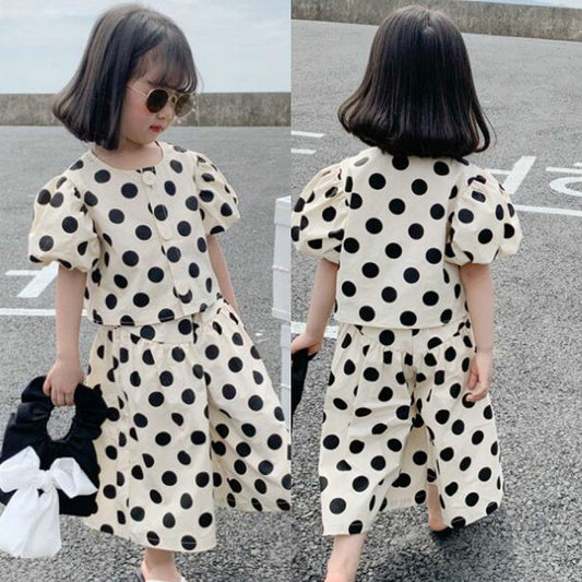 Girl's Summer New Polka Dot Two-Piece Set