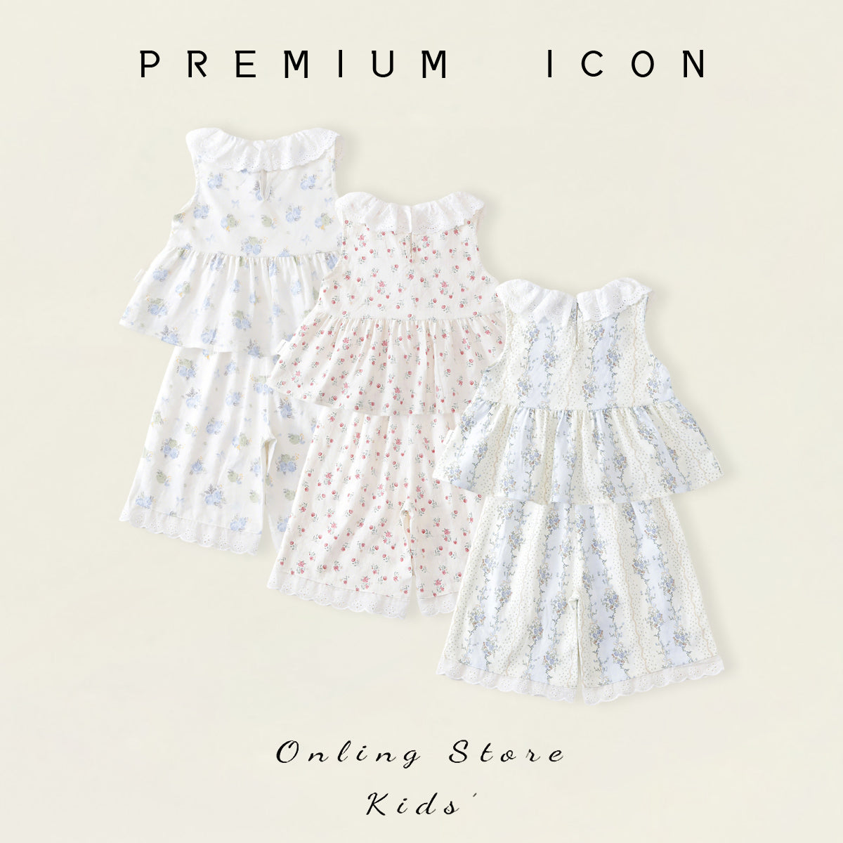 Girls' Floral Ruffled-Neck Sleeveless Top & Shorts Set(3 Colors) - K6126230