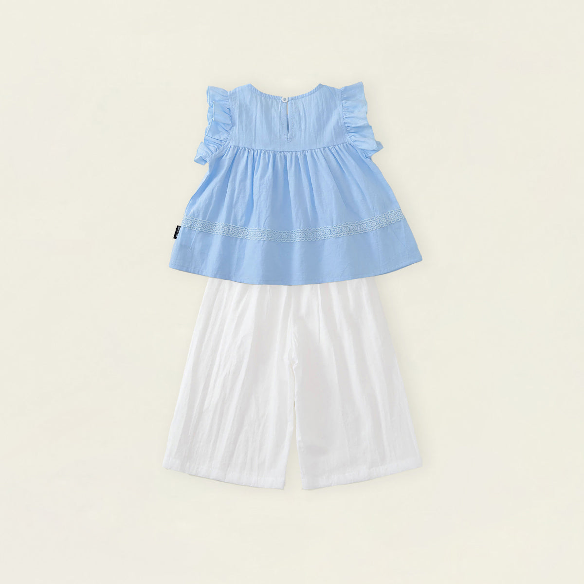 Girls' Blue Ruffle-Sleeve Top & White Pants Set-K6126160