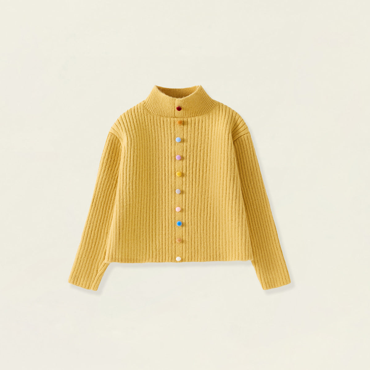 Girls' Mustard Ribbed Cardigan with Rainbow Buttons -5255