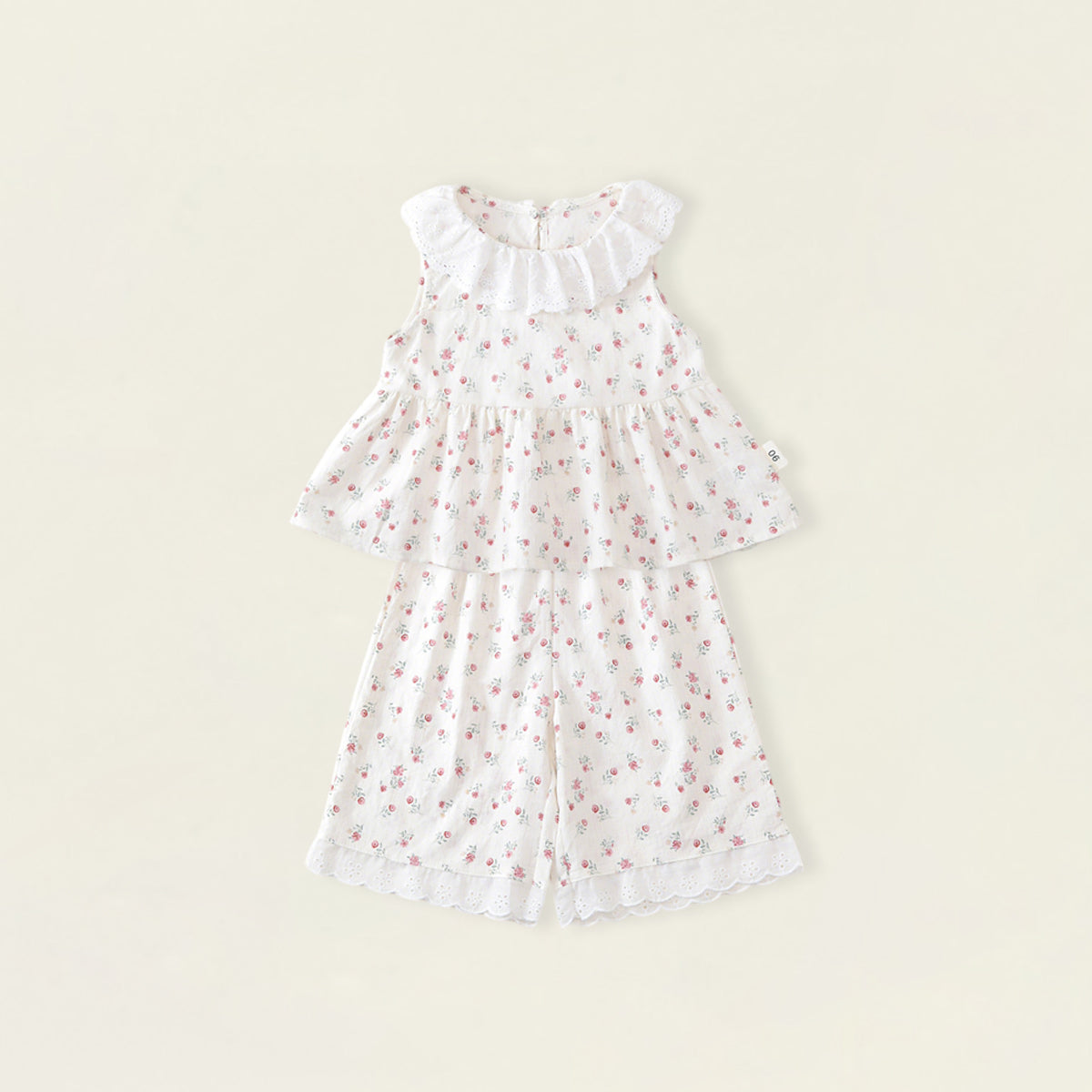 Girls' Floral Ruffled-Neck Sleeveless Top & Shorts Set(3 Colors) - K6126230