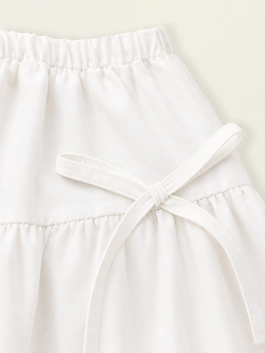 Girls' White Ruffled Bow Skirt with Elastic Waist - K6126349
