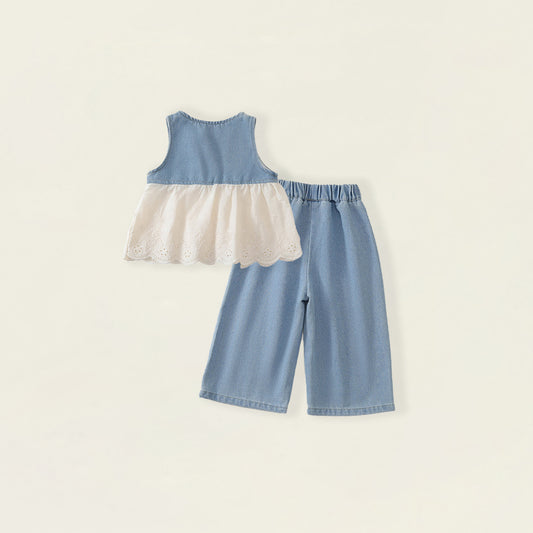 Toddler Girl Denim Lace 2-Piece Outfit Set-K6126151