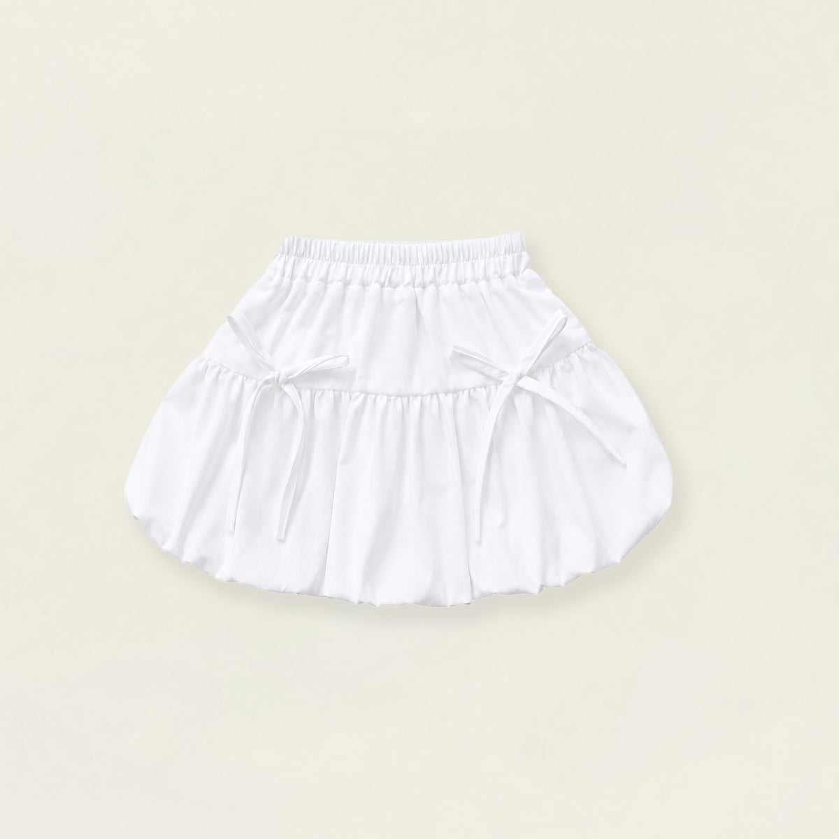 Girls' White Ruffled Bow Skirt with Elastic Waist - K6126349