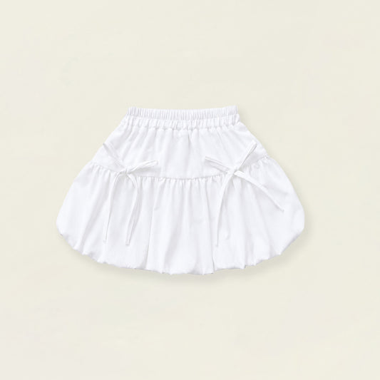 Girls' White Ruffled Bow Skirt with Elastic Waist - K6126349