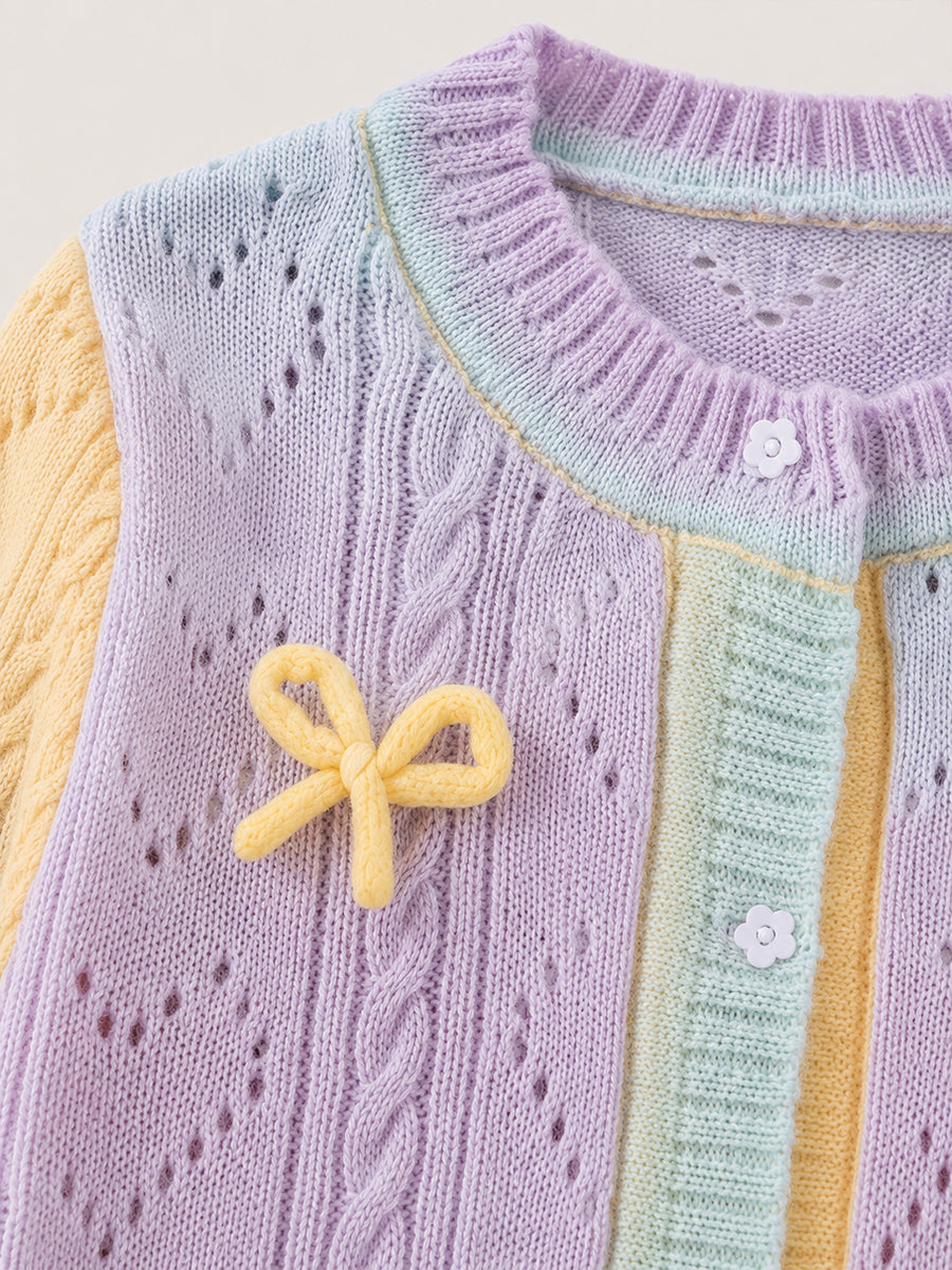 Girls' Pastel Rainbow Bow Knit Cardigan -4104