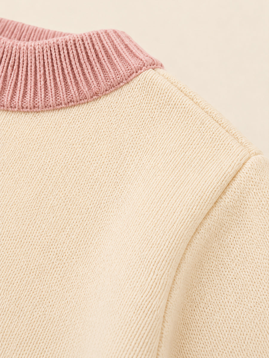 Girls' Donut Applique Mock Neck Sweater - Cream & Pink -4069