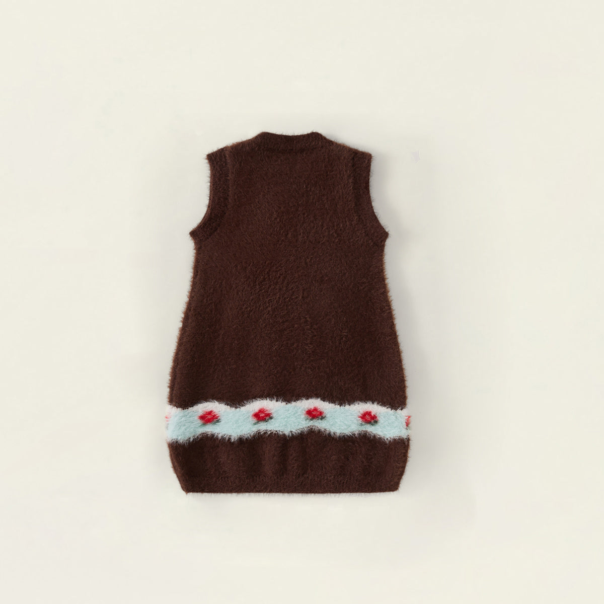 Girls' Brown Fuzzy Vest with 3D Puppy & Pom-Pom Details -5231