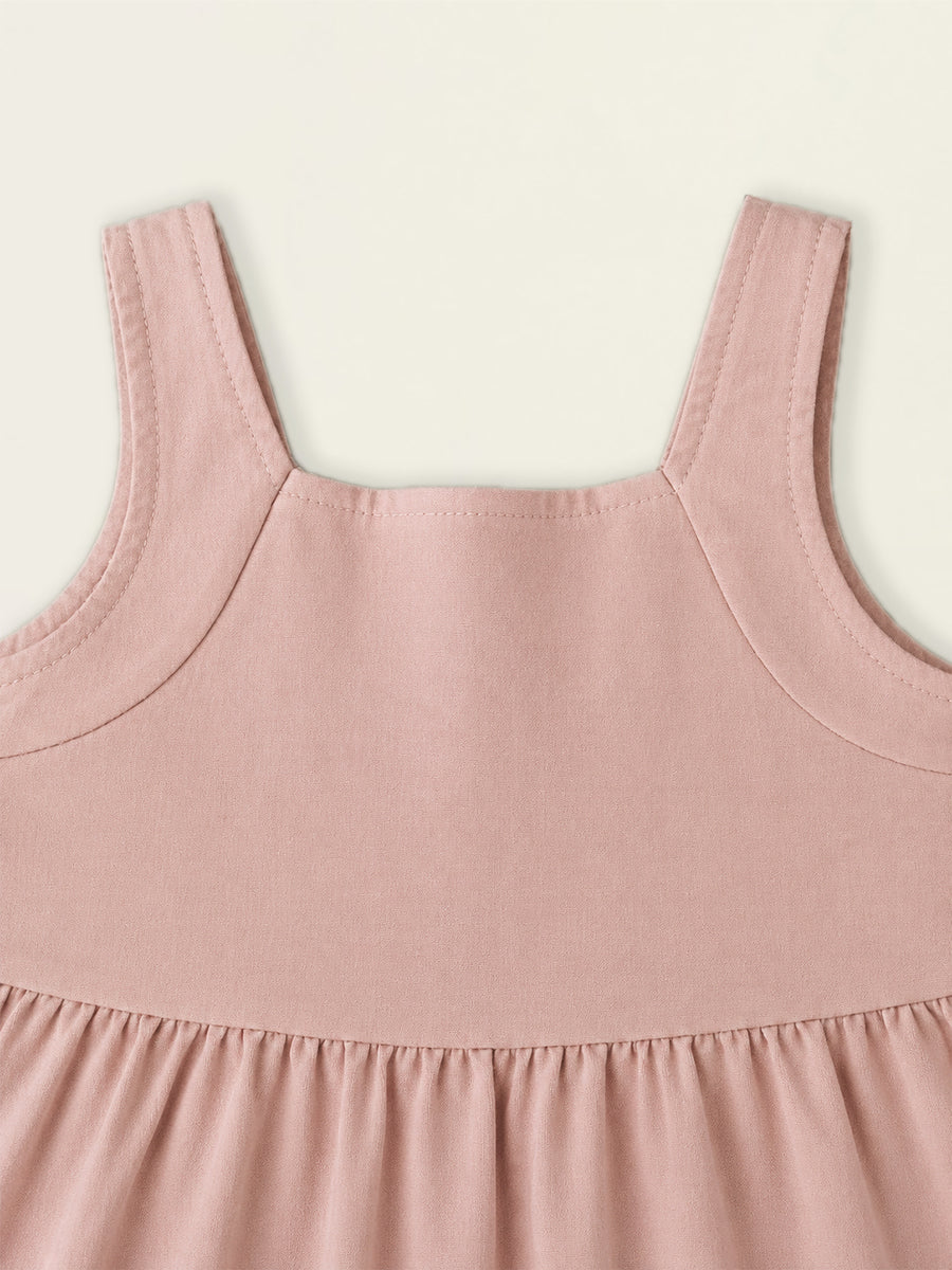 Girls' Pink Tiered Dress with Blue Gingham Bows -K6126336