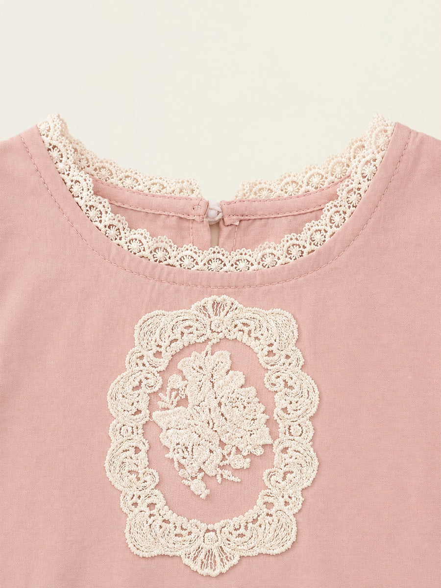 Girls' Dusty Pink Lace-Trimmed Sleeveless Set - K6126264