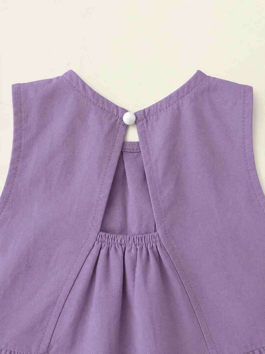 Girls' Lavender Sleeveless Pleated Dress -K6126340
