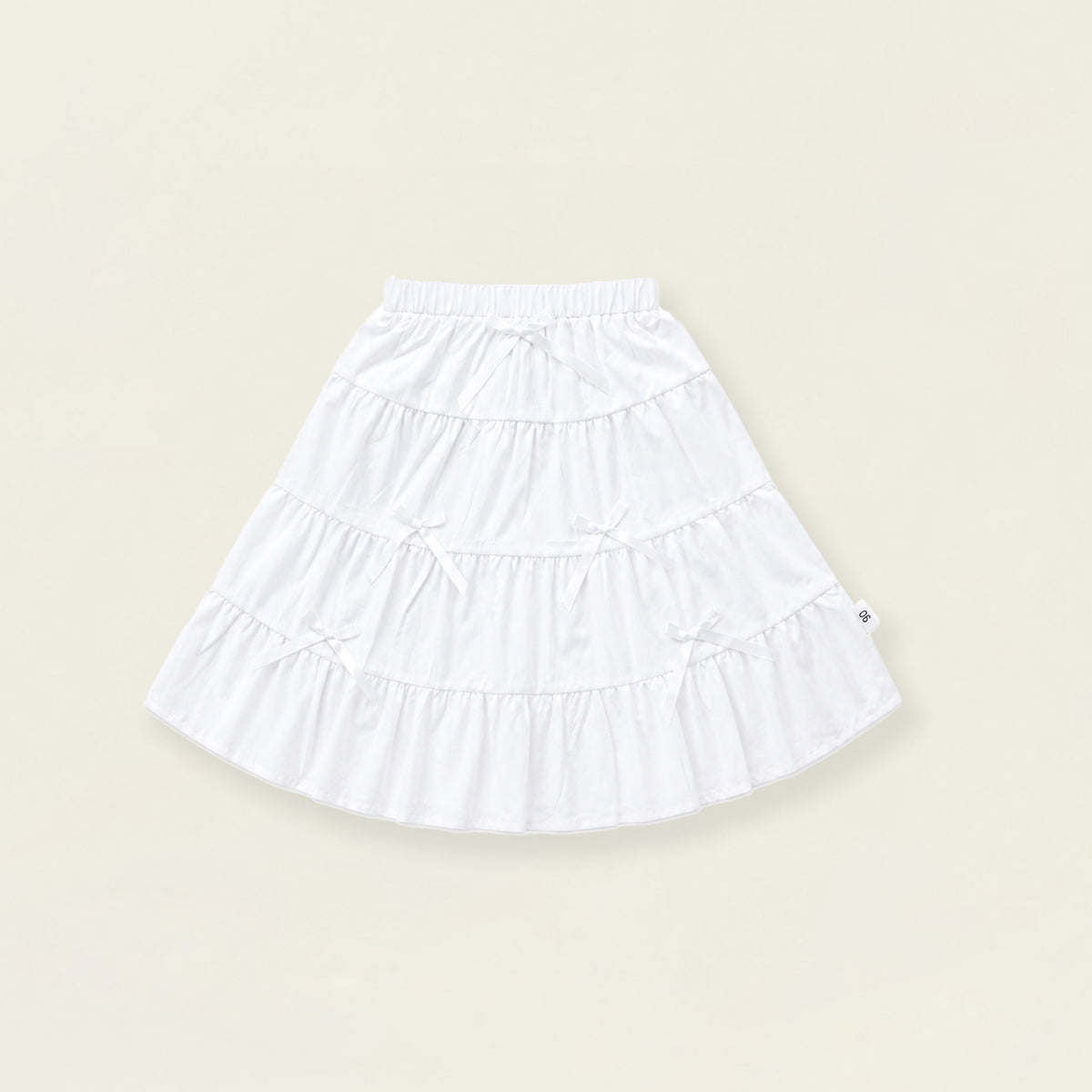 Girls' White Tiered Bow Skirt with Elastic Waist - K6126334