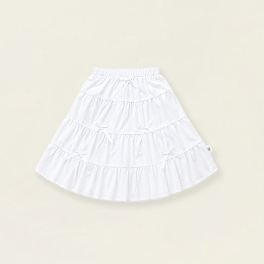 Girls' White Tiered Bow Skirt with Elastic Waist - K6126334