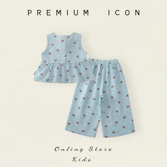 Girls' Cherry Gingham Top & Pants Set-K6126187