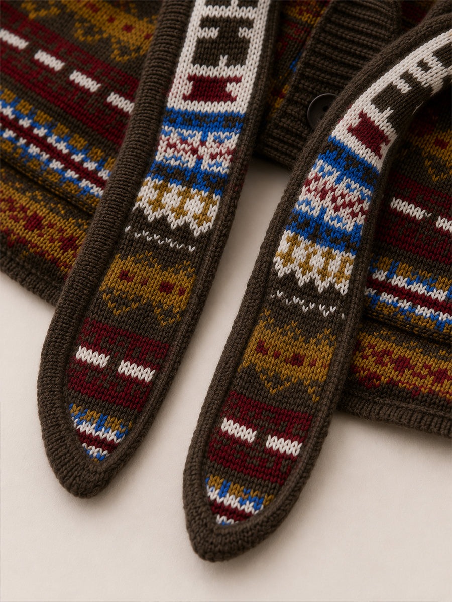 Boys' Retro Fair Isle Hooded Cardigan with Scarf -8816