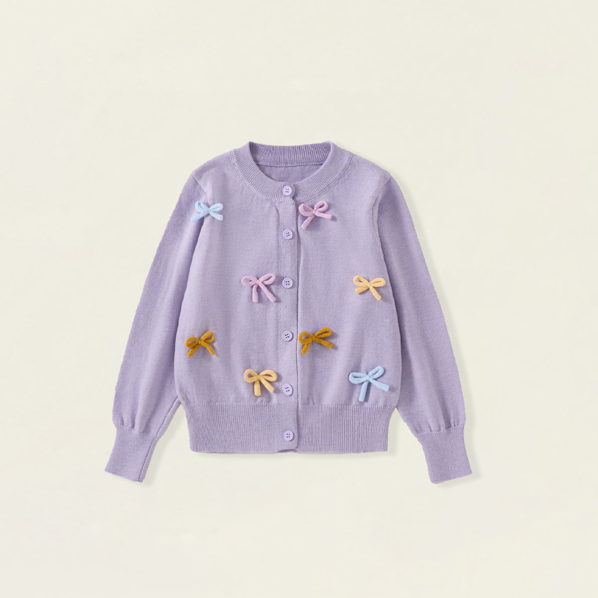 Girls' Lavender Bow Appliqué Knit Cardigan -6627