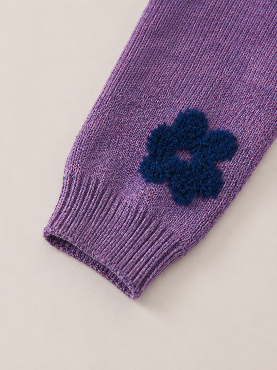 Girls' Purple Tufted Floral Knit Sweater -5106