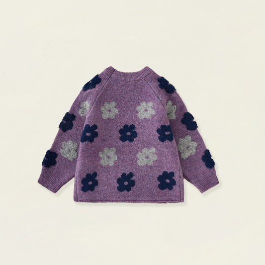 Girls' Purple Tufted Floral Knit Sweater -5106
