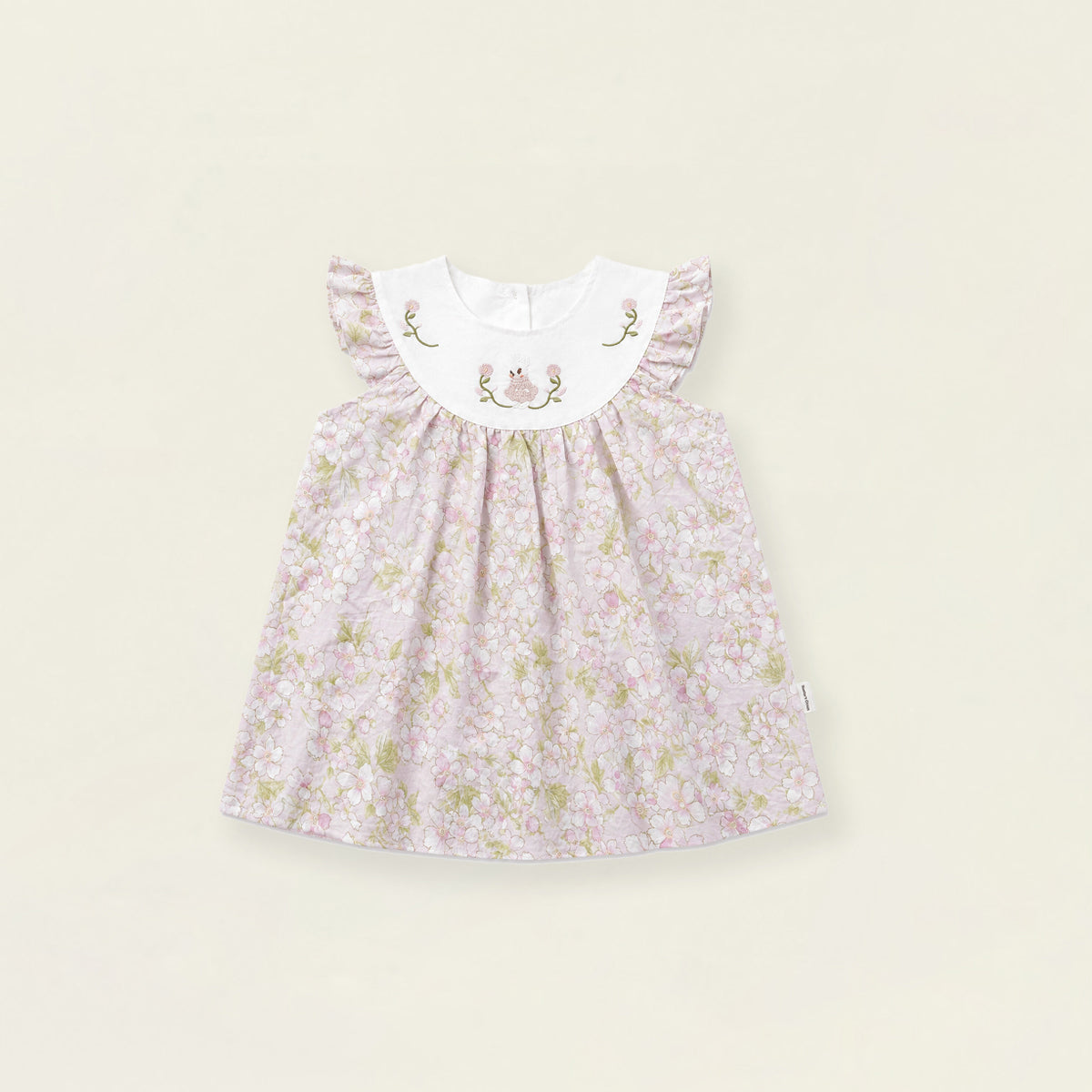 Girls' Pink Floral Sleeveless Dress with Embroidered Bib Collar -K6126313