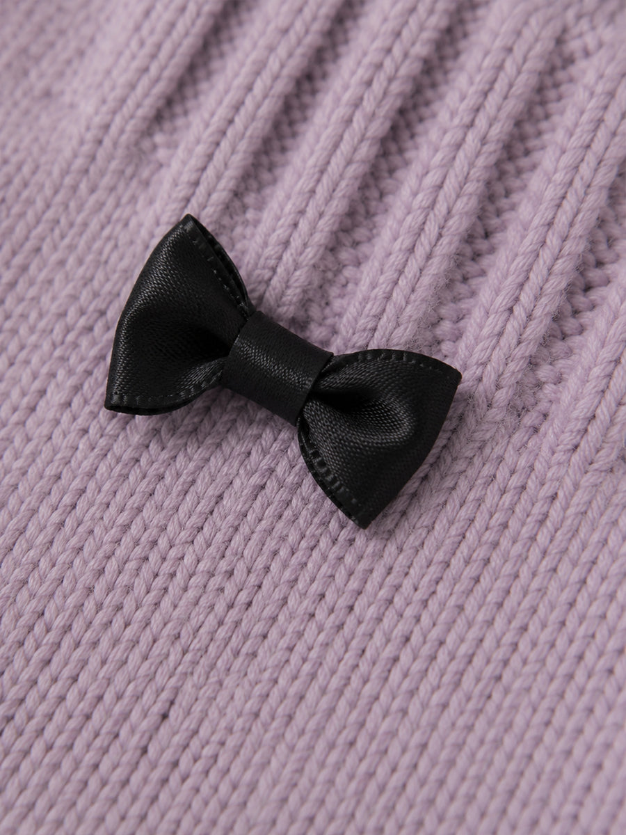 Girls' Bow Detail Mock Neck Knit Sweater -5882