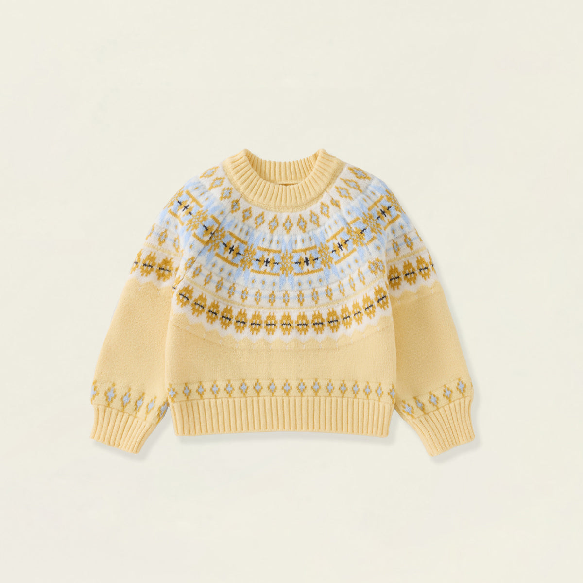Girls' Yellow & Blue Fair Isle Yoke Knit Sweater -5881