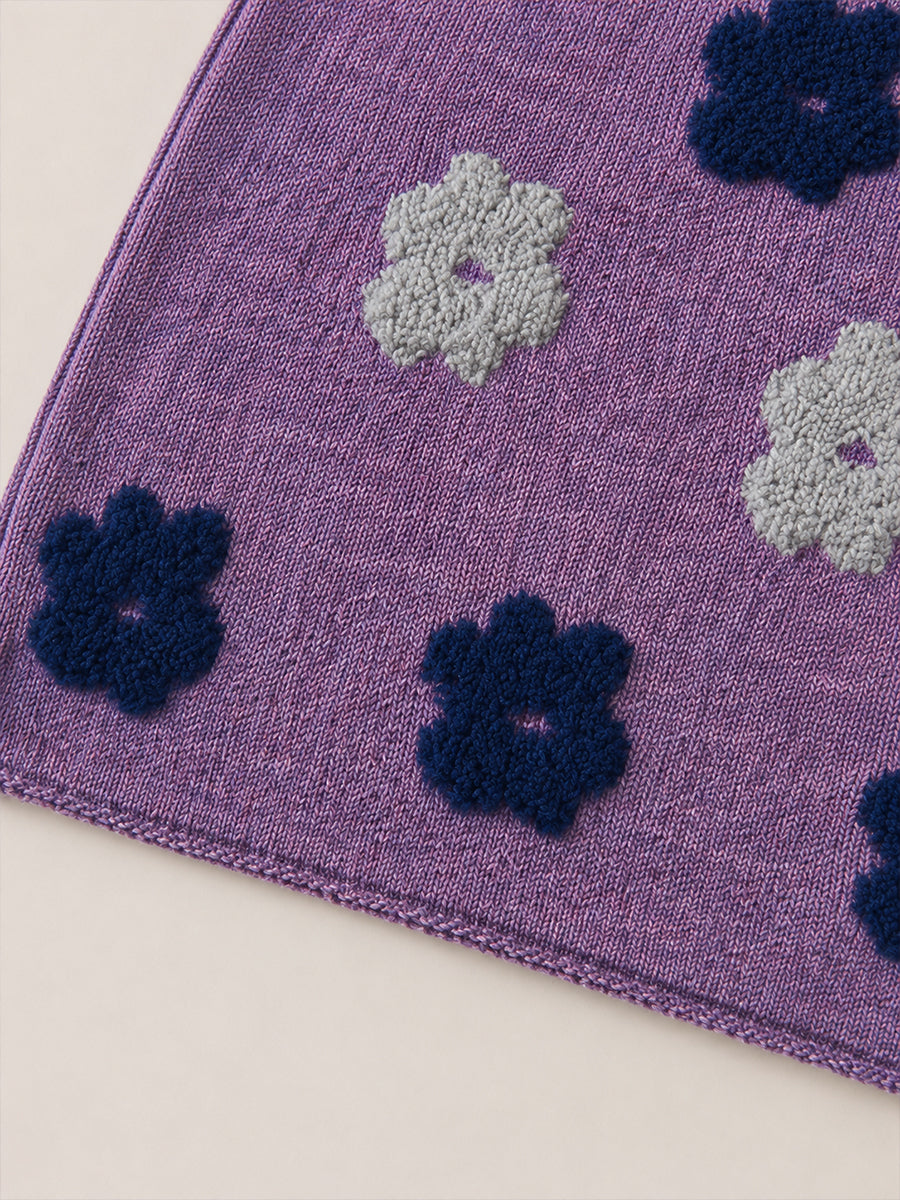 Girls' Purple Tufted Floral Knit Sweater -5106